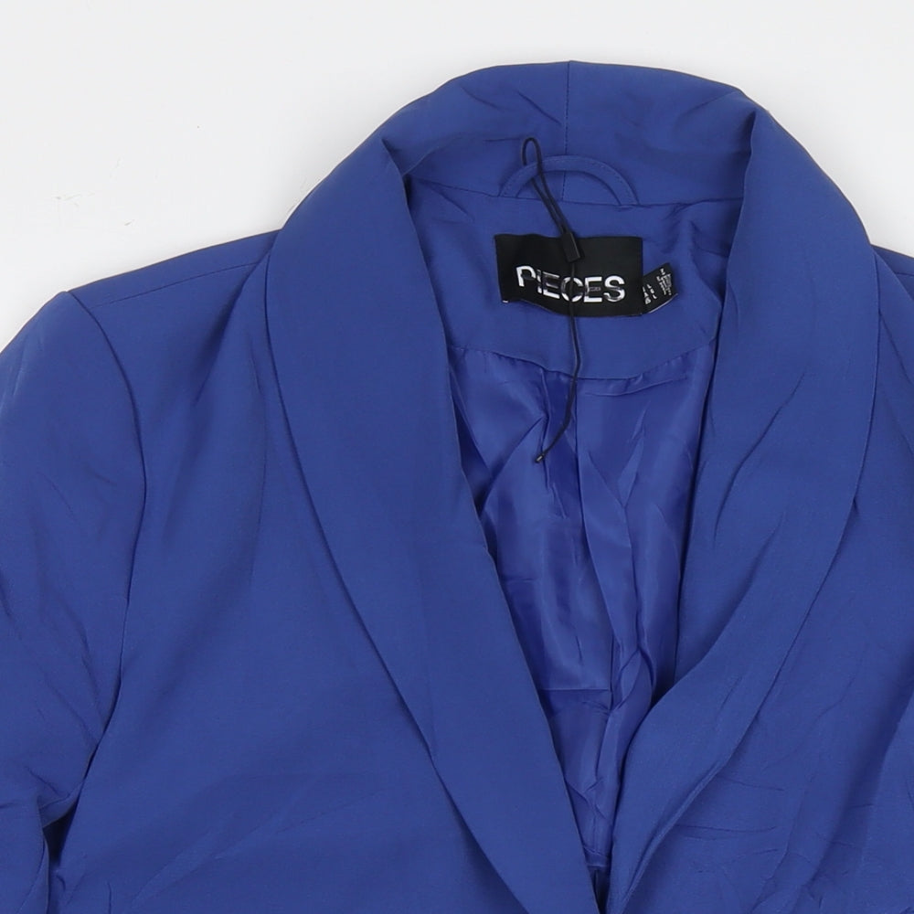 Pieces Womens Blue Jacket Blazer Size L Button