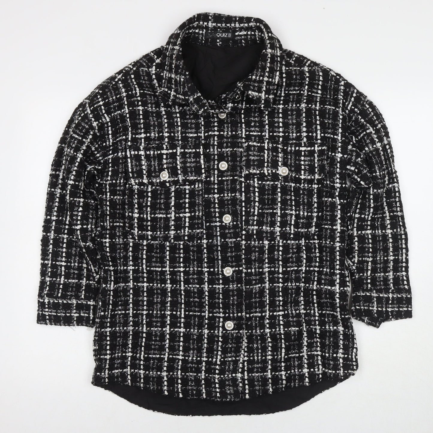 Quiz Womens Black Check Overcoat Coat Size 8 Button