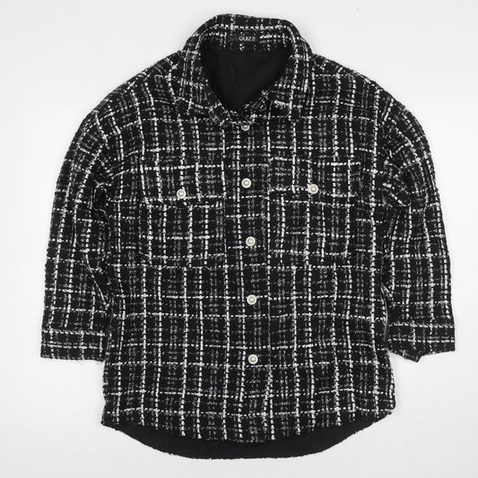 Quiz Womens Black Check Overcoat Coat Size 8 Button