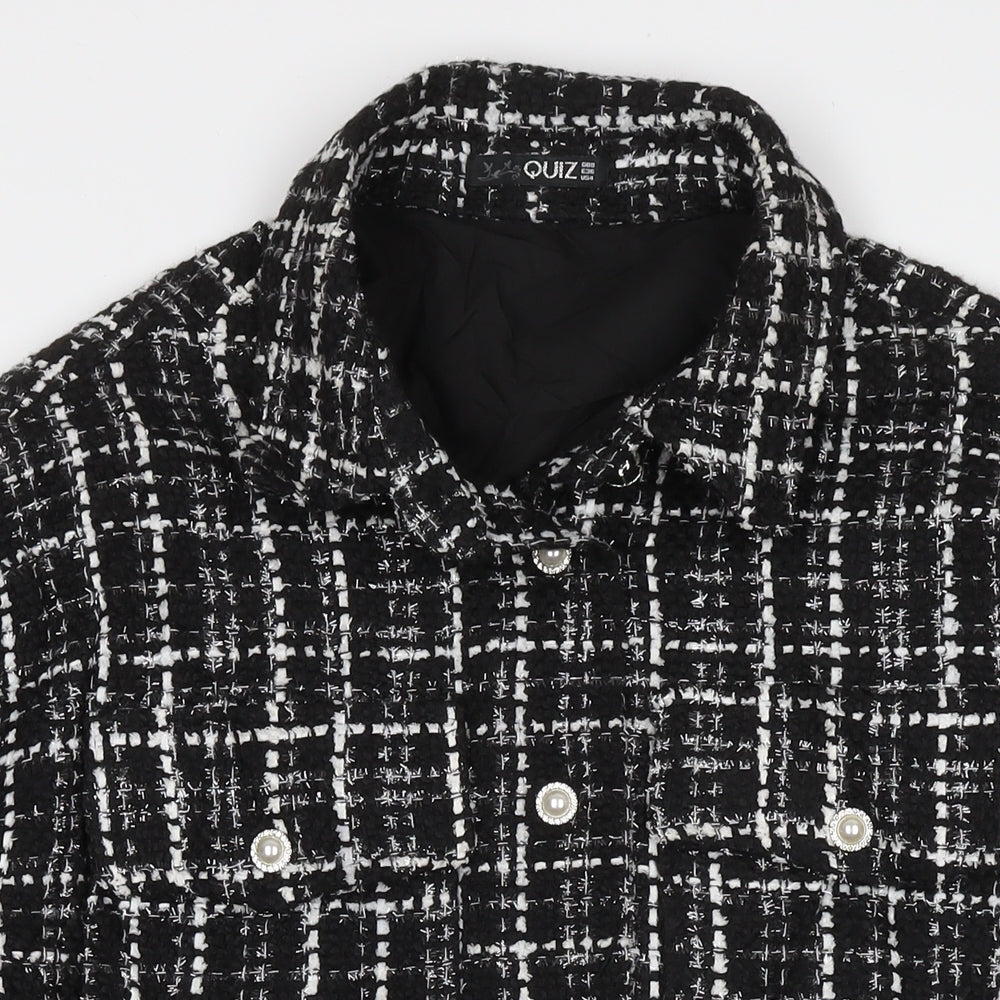 Quiz Womens Black Check Overcoat Coat Size 8 Button