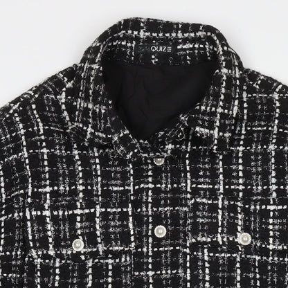Quiz Womens Black Check Overcoat Coat Size 8 Button
