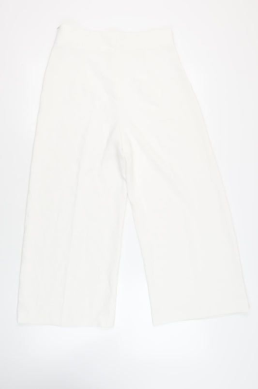 Womens UK Size L Zara Regular Fit Cropped White Trousers