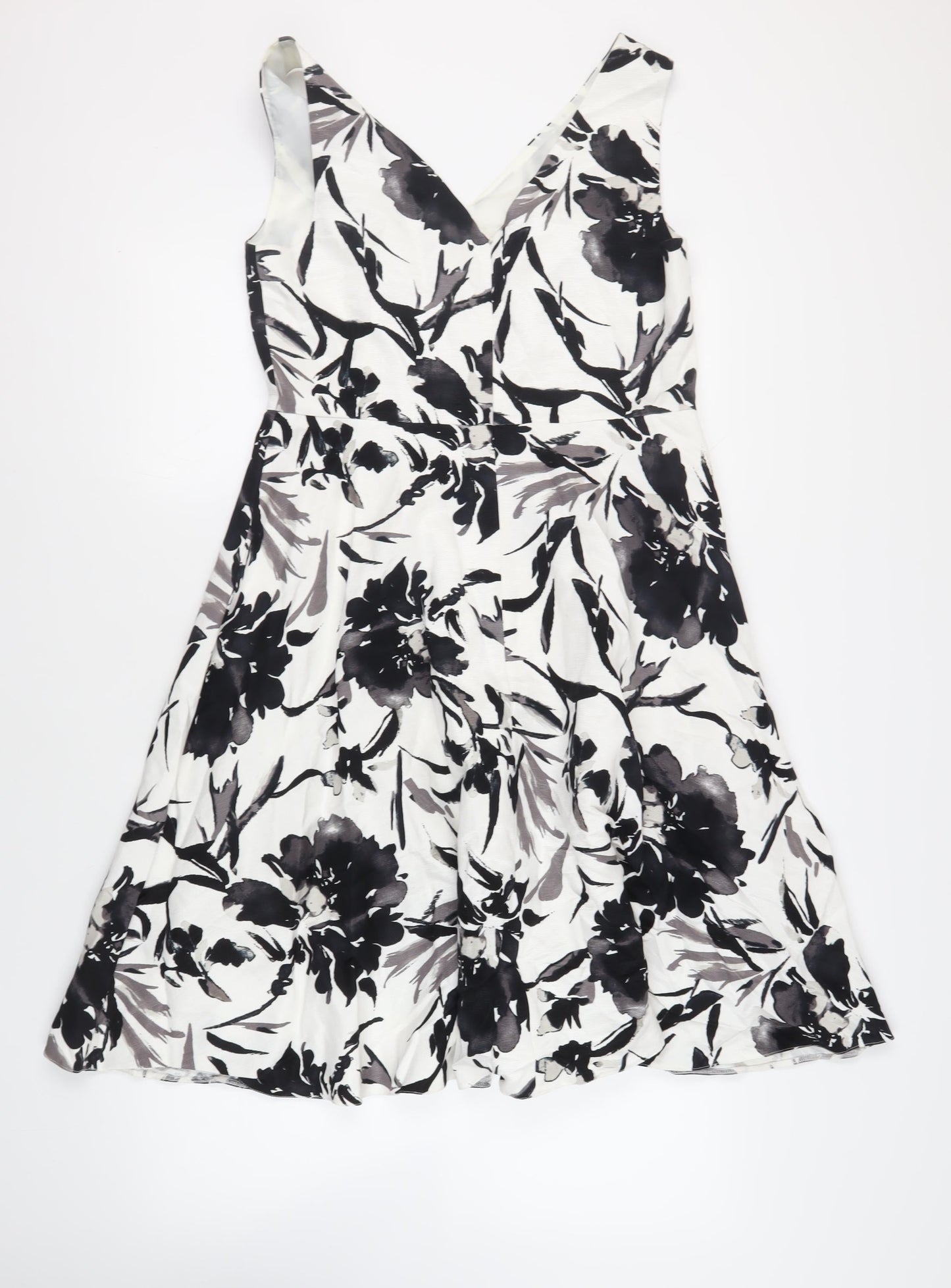 CC Womens White Floral Cotton Fit & Flare Size 14 V-Neck Zip