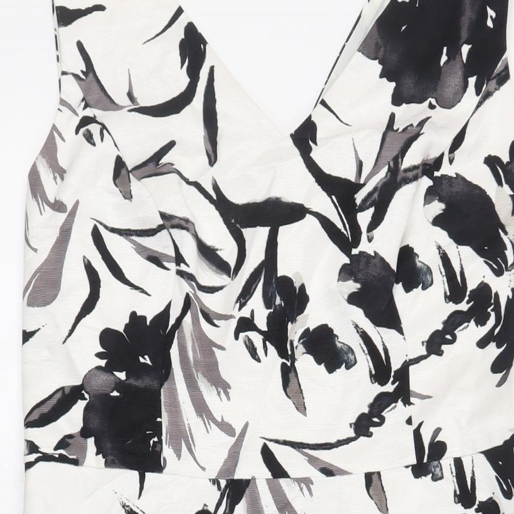 CC Womens White Floral Cotton Fit & Flare Size 14 V-Neck Zip