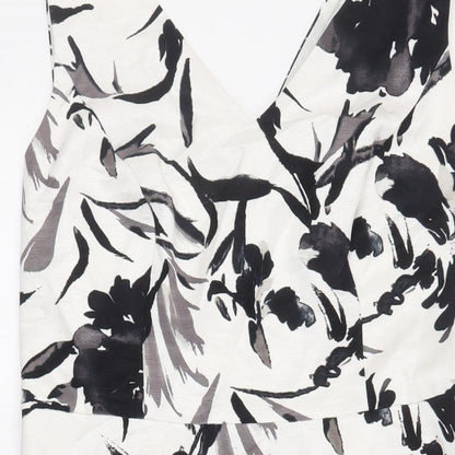 CC Womens White Floral Cotton Fit & Flare Size 14 V-Neck Zip