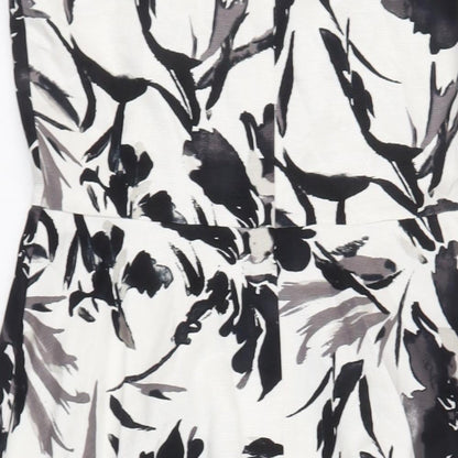 CC Womens White Floral Cotton Fit & Flare Size 14 V-Neck Zip