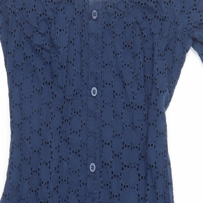 Bravissimo Womens Blue Cotton Pencil Dress Size 8 Off the Shoulder Button - Broderie Anglaise