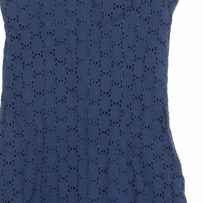 Bravissimo Womens Blue Cotton Pencil Dress Size 8 Off the Shoulder Button - Broderie Anglaise