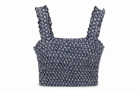 Hollister Womens Blue Geometric Viscose Cropped Tank Size XS Square Neck - Shirred