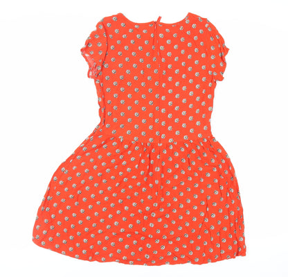 New Look Girls Red Floral Viscose Fit & Flare Size 14 Years Round Neck Zip