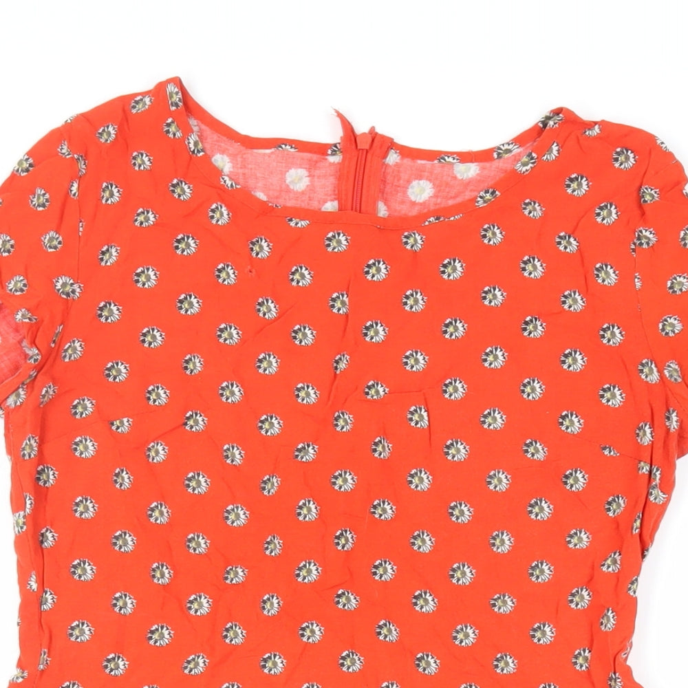 New Look Girls Red Floral Viscose Fit & Flare Size 14 Years Round Neck Zip