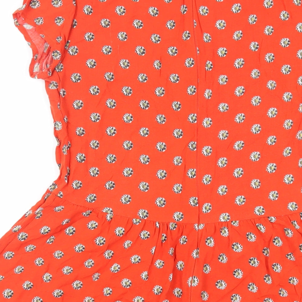 New Look Girls Red Floral Viscose Fit & Flare Size 14 Years Round Neck Zip