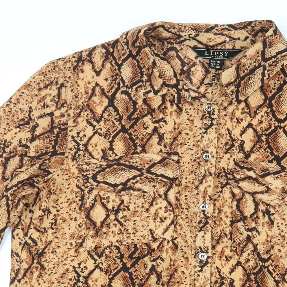 Womens UK Size 10 Lipsy Brown Tunic Button-Up