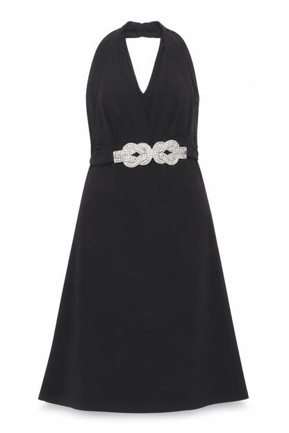 Julien Macdonald Womens Black Polyester A-Line Size 10 Halter Pullover - Embellished