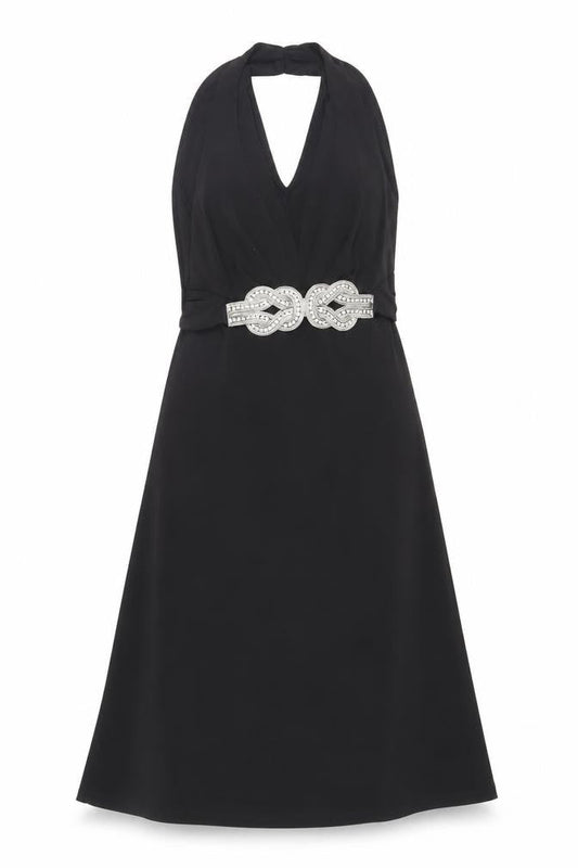 Julien Macdonald Womens Black Polyester A-Line Size 10 Halter Pullover - Embellished
