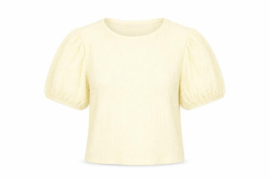 Pull&Bear Womens Yellow Polyester Basic Blouse Size S Crew Neck - Textured