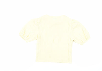 Pull&Bear Womens Yellow Polyester Basic Blouse Size S Crew Neck - Textured