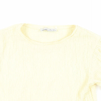 Pull&Bear Womens Yellow Polyester Basic Blouse Size S Crew Neck - Textured