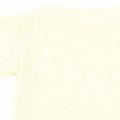 Pull&Bear Womens Yellow Polyester Basic Blouse Size S Crew Neck - Textured