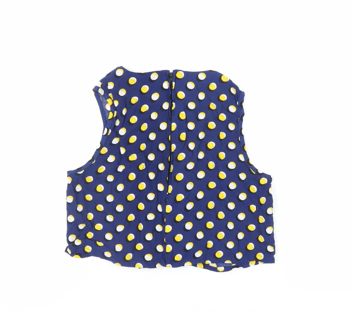 Pop England Womens Blue Polka Dot Viscose Cropped Blouse Size M Round Neck