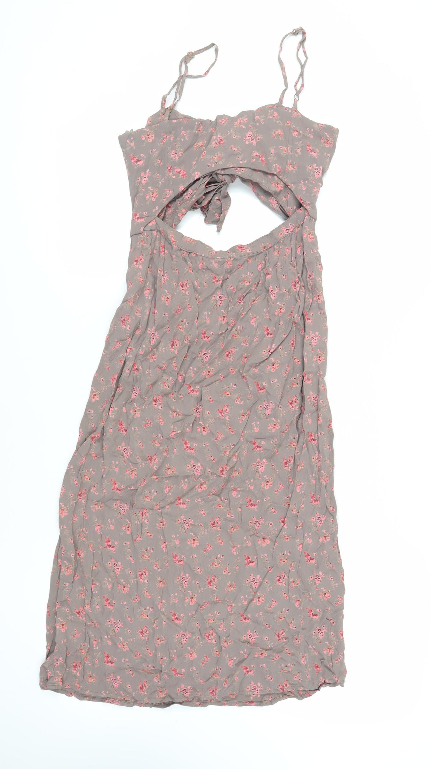 Flynn Skye Womens Brown Floral Polyester Slip Dress Size M Sweetheart Zip - Cut Out Detail