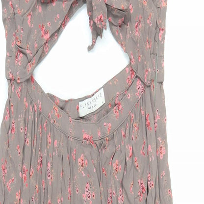 Flynn Skye Womens Brown Floral Polyester Slip Dress Size M Sweetheart Zip - Cut Out Detail