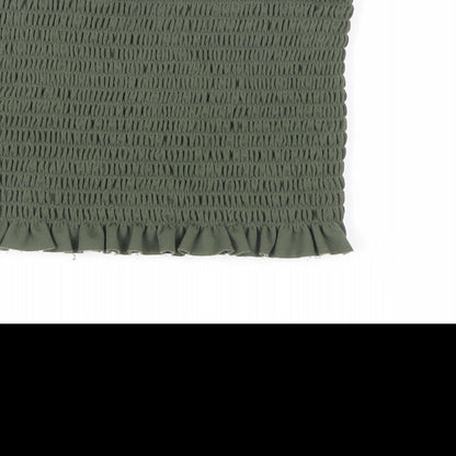 Boohoo Womens Green Polyester Cropped Blouse Size S Square Neck - Shirred