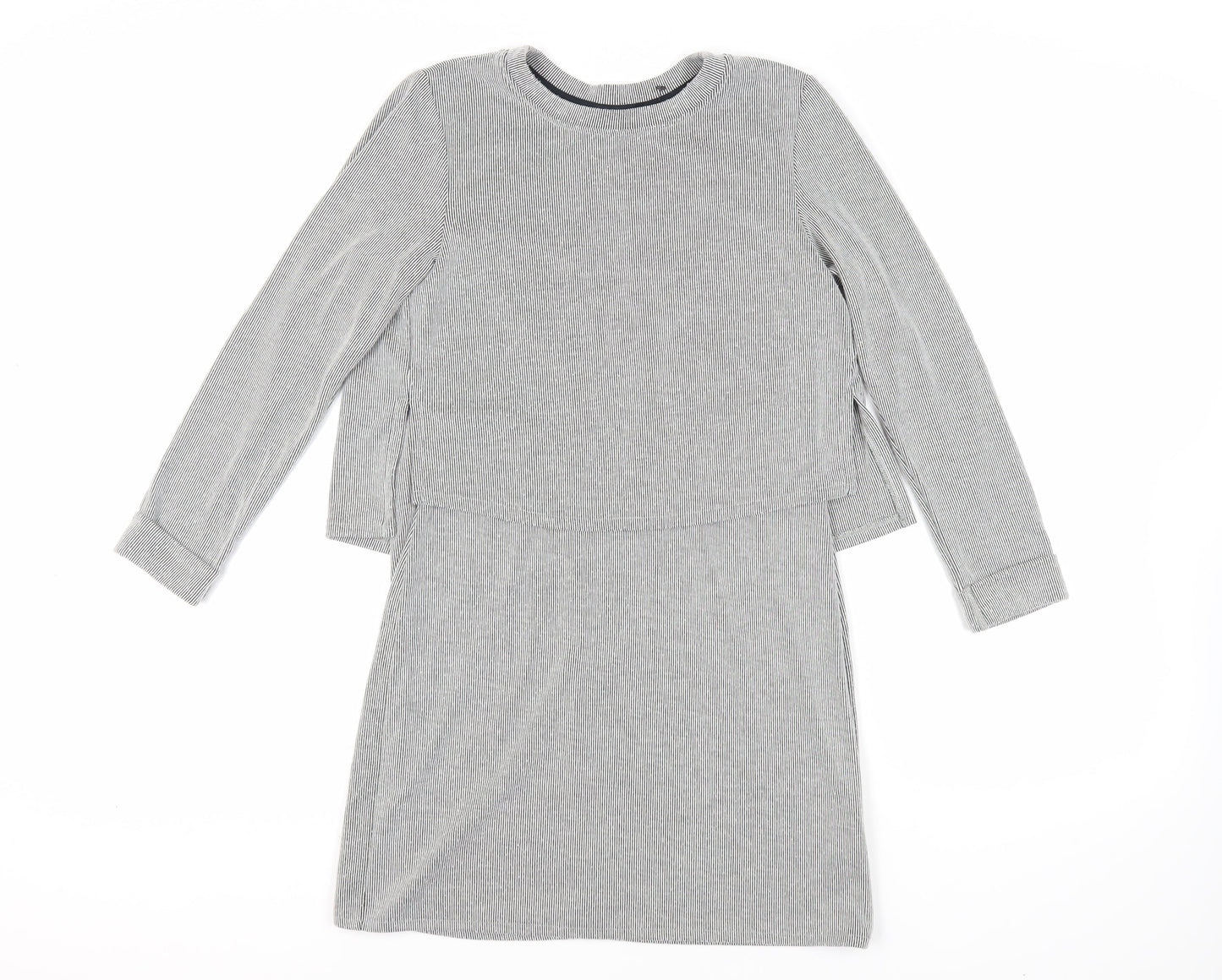 Topshop Womens Grey Striped Acrylic Jumper Dress Size 8 Crew Neck Pullover - Layered
