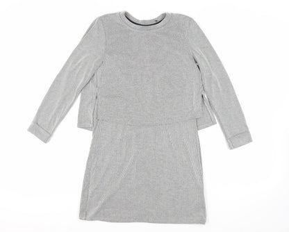 Topshop Womens Grey Striped Acrylic Jumper Dress Size 8 Crew Neck Pullover - Layered