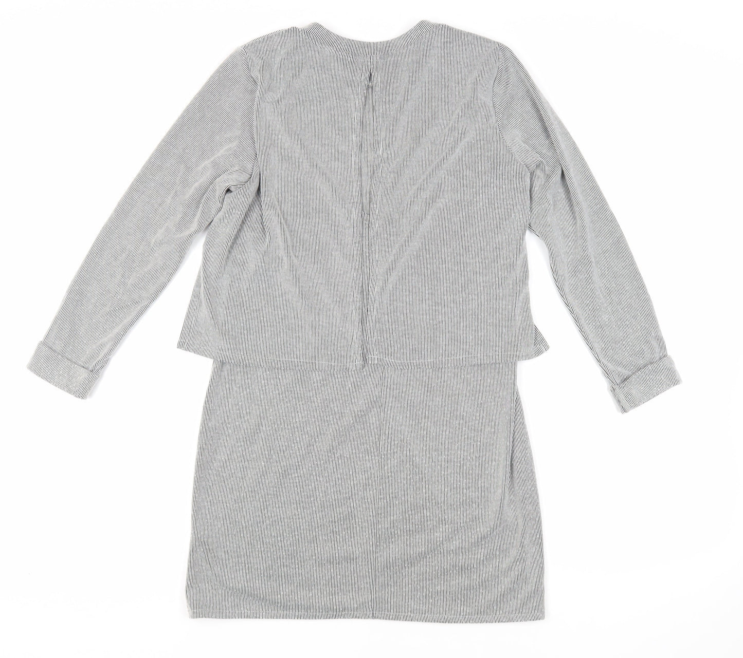 Topshop Womens Grey Striped Acrylic Jumper Dress Size 8 Crew Neck Pullover - Layered