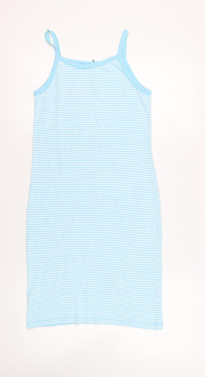 Joie De Vivre Womens Blue Striped Cotton Tank Dress Size 10 Scoop Neck Pullover