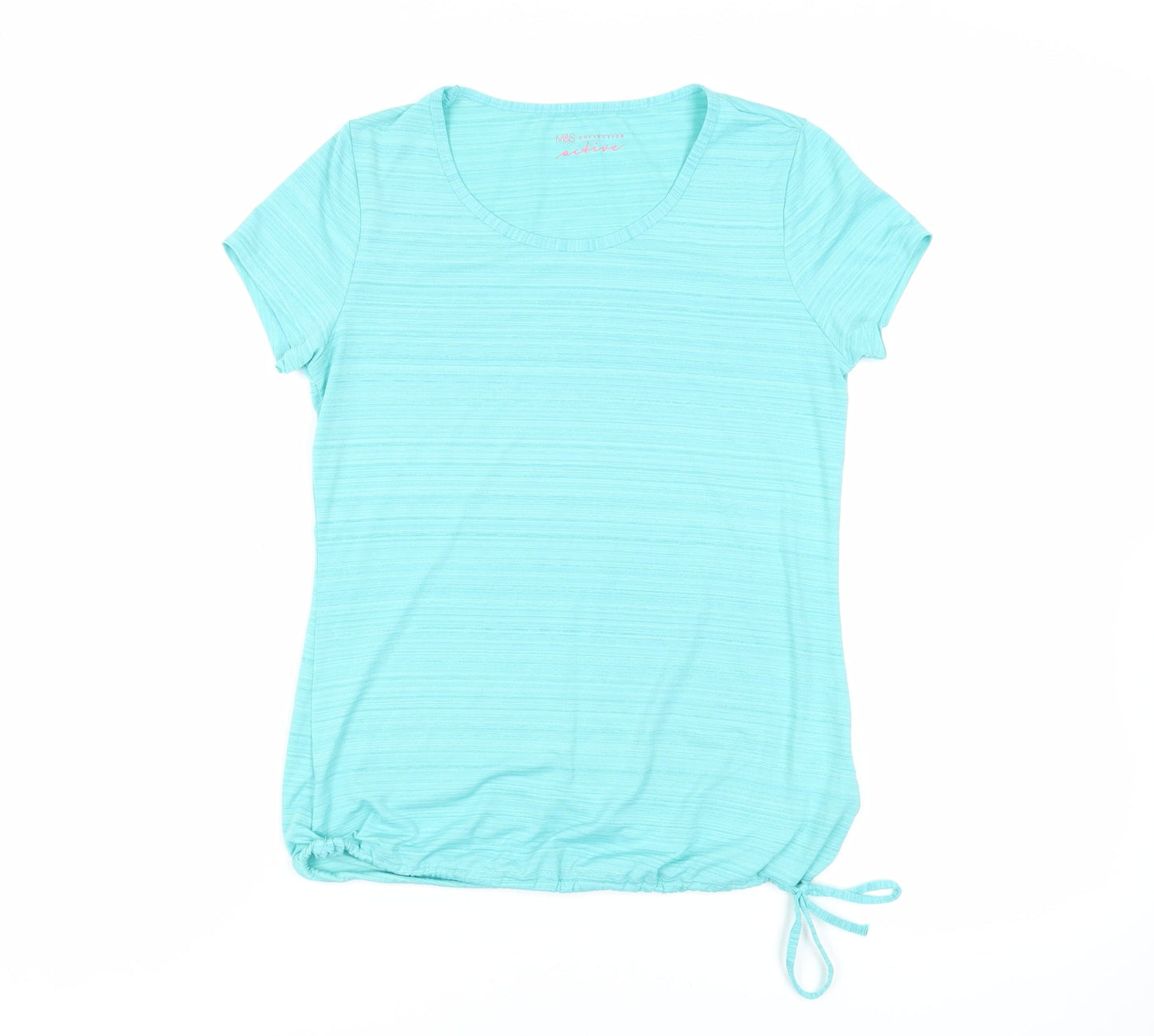 Marks and Spencer Womens Green Striped Polyester Basic T-Shirt Size 8 Round Neck - Gym Workout Running