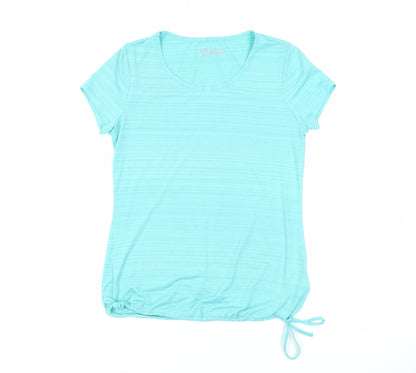 Marks and Spencer Womens Green Striped Polyester Basic T-Shirt Size 8 Round Neck - Gym Workout Running