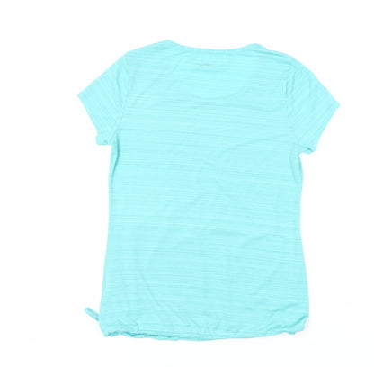 Marks and Spencer Womens Green Striped Polyester Basic T-Shirt Size 8 Round Neck - Gym Workout Running