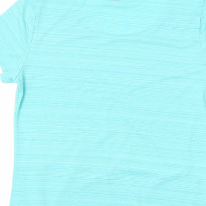 Marks and Spencer Womens Green Striped Polyester Basic T-Shirt Size 8 Round Neck - Gym Workout Running