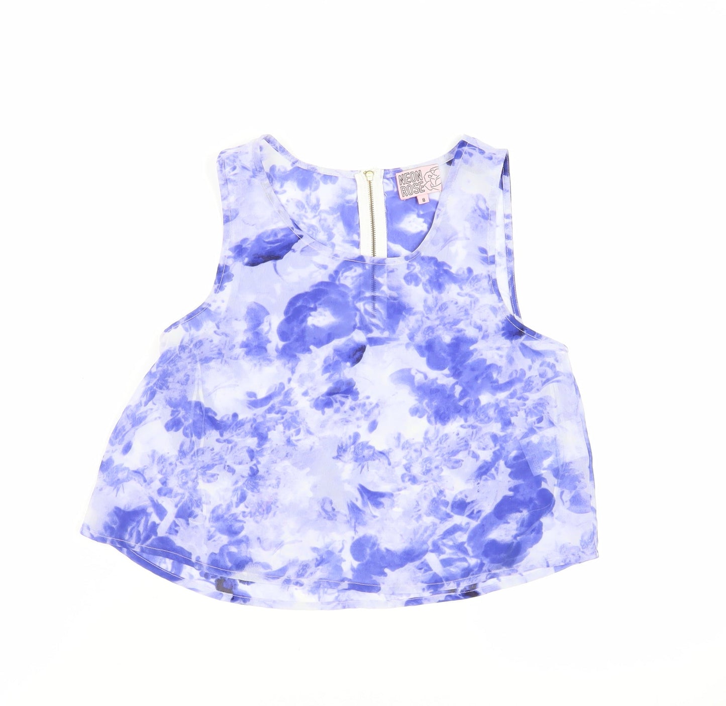 Womens UK Size 8 Neon Rose Blue Cropped Tank