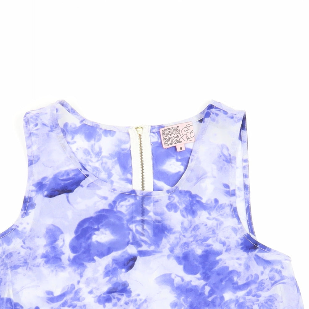 Womens UK Size 8 Neon Rose Blue Cropped Tank