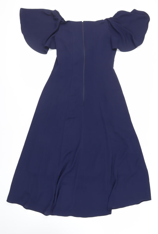 Coast Womens Blue Polyester Fit & Flare Size 6 Off the Shoulder Zip