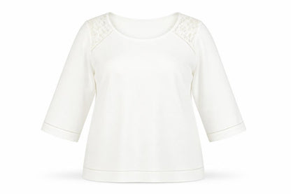 Marks & Spencer Womens White Polyester Basic Blouse Size 18 Round Neck - Lace Detail