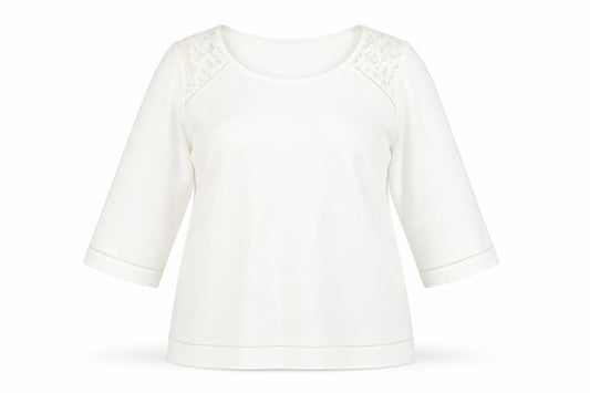 Marks & Spencer Womens White Polyester Basic Blouse Size 18 Round Neck - Lace Detail