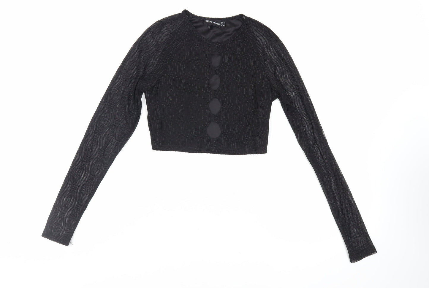 Womens UK Size 8 PRETTYLITTLETHING Black Cropped Blouse
