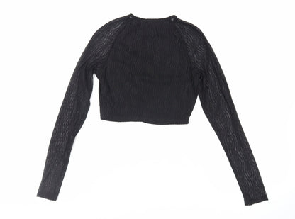 Womens UK Size 8 PRETTYLITTLETHING Black Cropped Blouse
