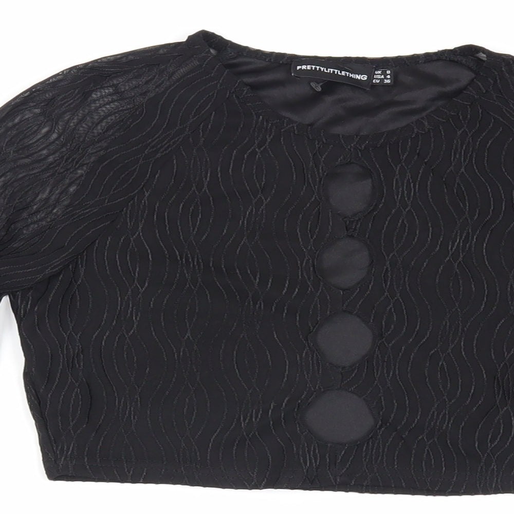 Womens UK Size 8 PRETTYLITTLETHING Black Cropped Blouse