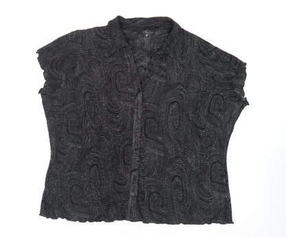 Bonmarché Womens Black Geometric Polyester Basic Button-Up Size 24 Collared