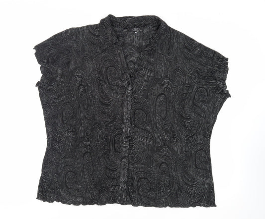 Bonmarché Womens Black Geometric Polyester Basic Button-Up Size 24 Collared