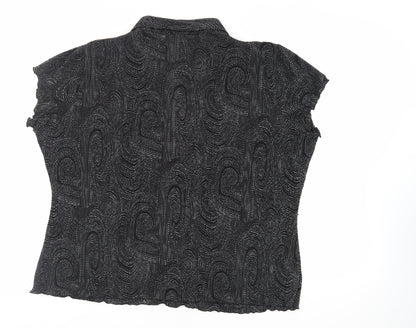 Bonmarché Womens Black Geometric Polyester Basic Button-Up Size 24 Collared