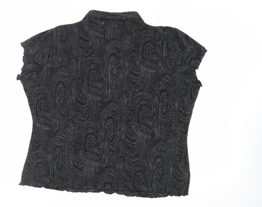 Bonmarché Womens Black Geometric Polyester Basic Button-Up Size 24 Collared