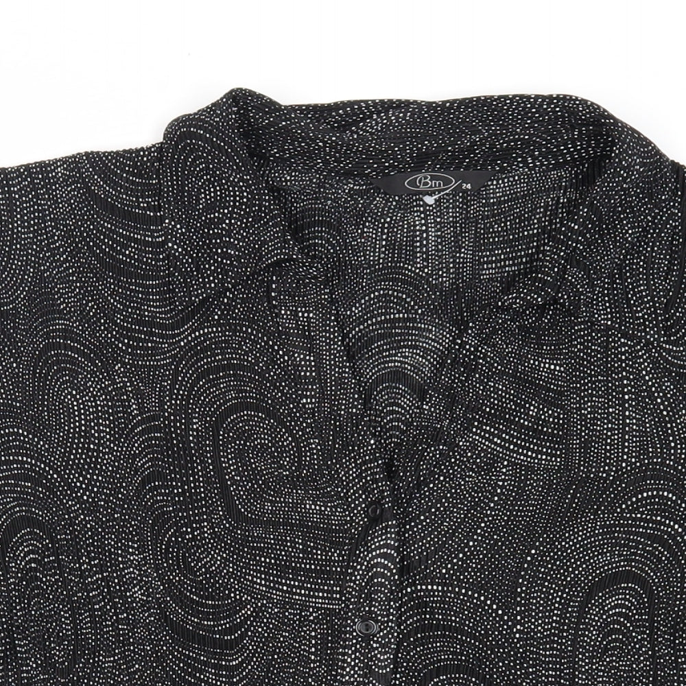Bonmarché Womens Black Geometric Polyester Basic Button-Up Size 24 Collared