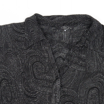 Bonmarché Womens Black Geometric Polyester Basic Button-Up Size 24 Collared