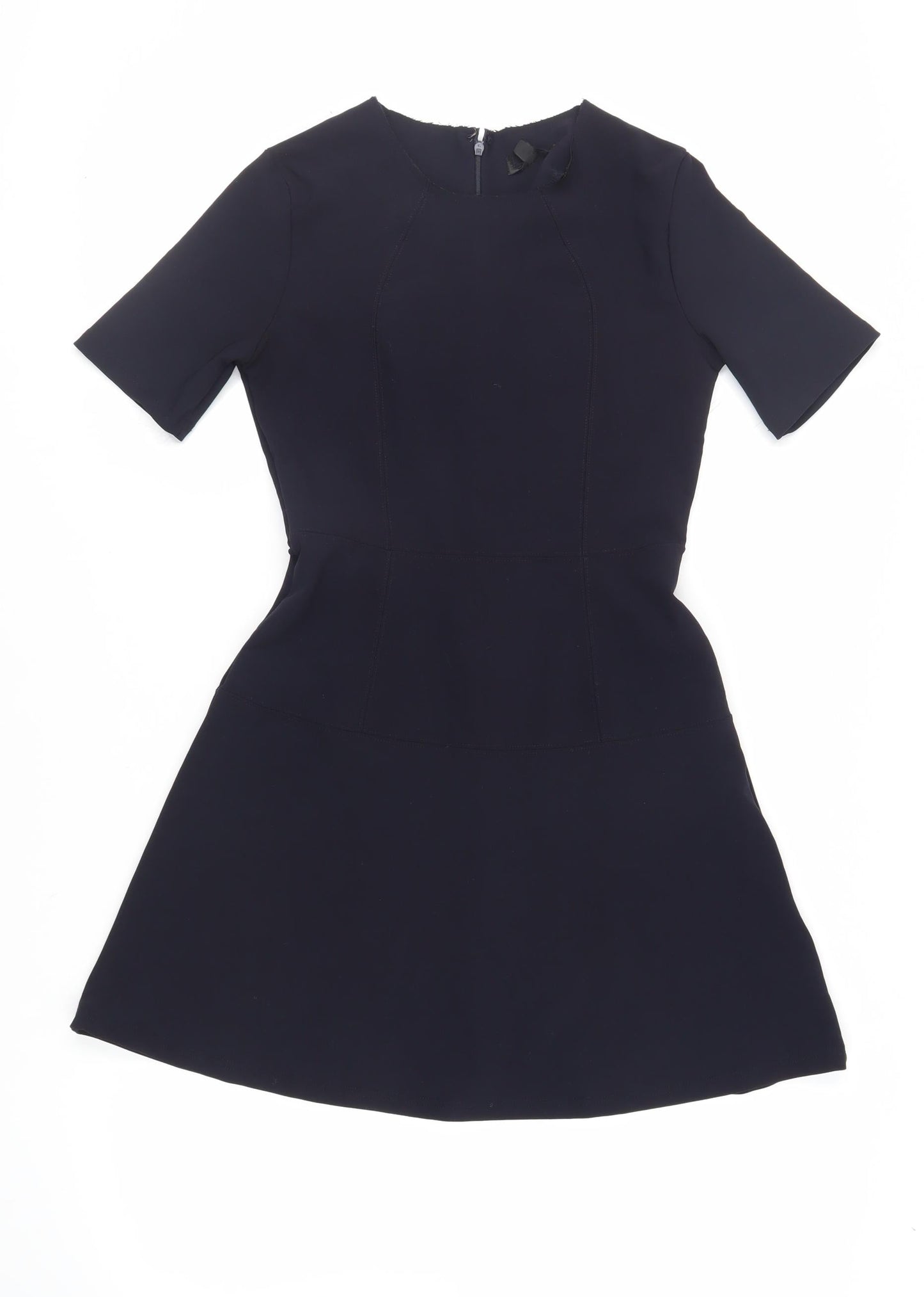 Topshop Womens Blue Polyester Fit & Flare Size 10 Round Neck Zip